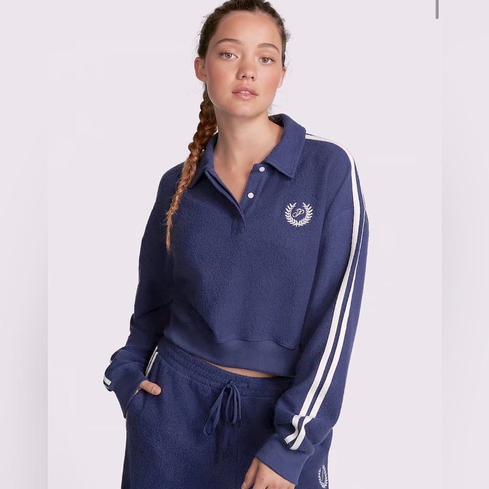 NEW REVERSE FLEECE CROPPED POLO SWEATSHIRT
